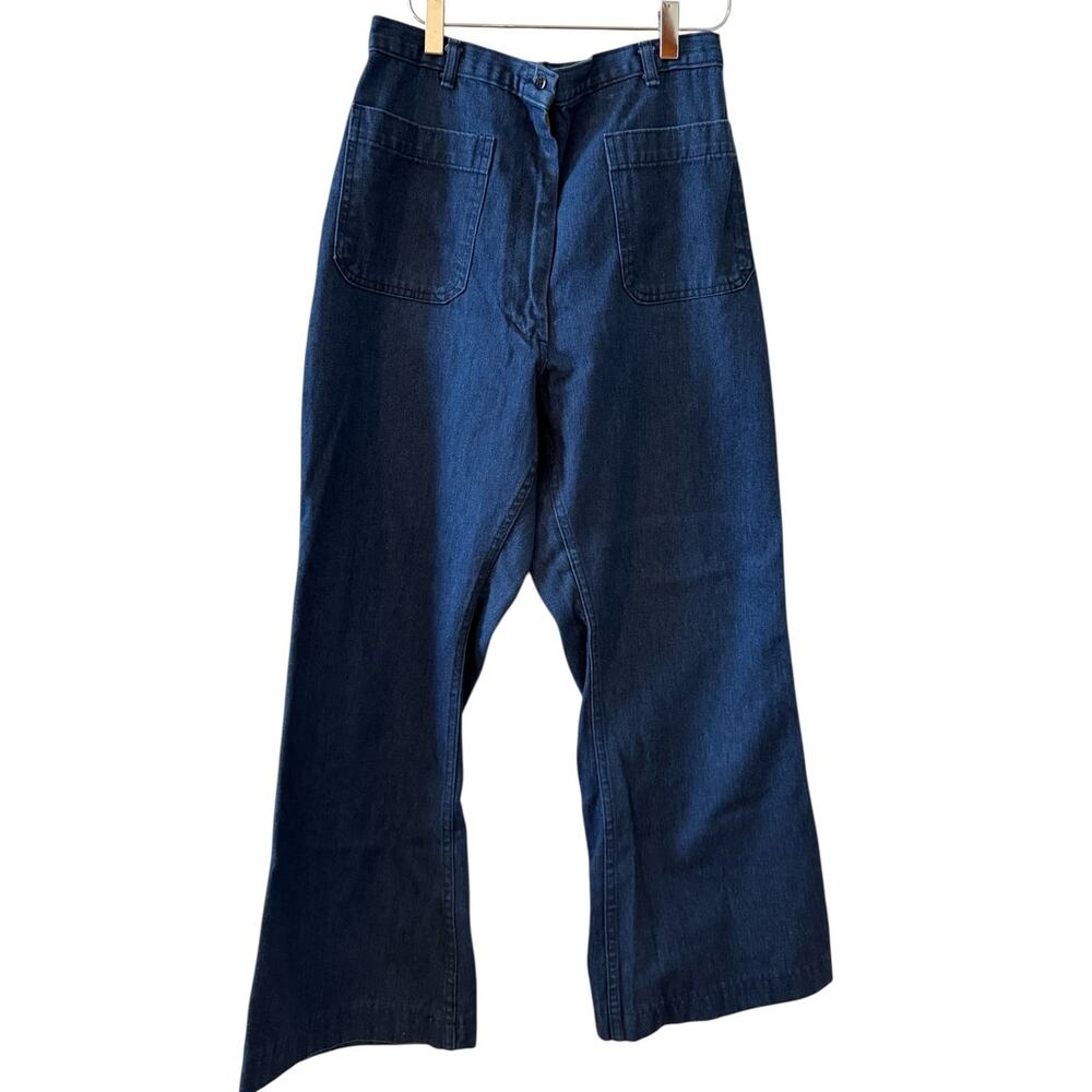 Vintage High Waisted Flared Denim Jeans Patch Pocket